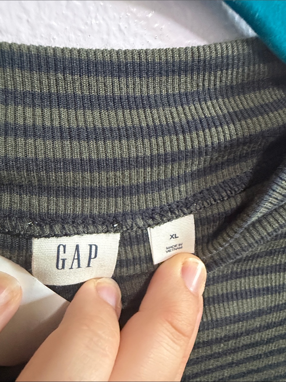 GAP Olive Green and Navy Striped Mock Neck Tank Top - Picture 3 of 6